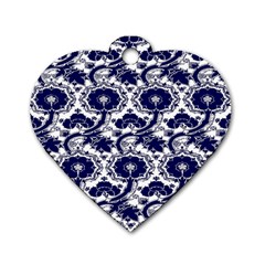 Blue Lace Decorative - Pattern 14th And 15th Century - Italy Vintage Dog Tag Heart (one Side) by ConteMonfrey