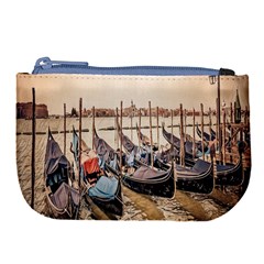 Black Several Boats - Colorful Italy  Large Coin Purse by ConteMonfrey