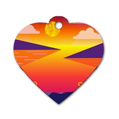 Sunset Lake Forest Hills Camp Dog Tag Heart (one Side) by Wegoenart