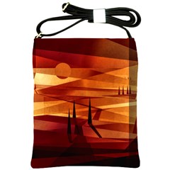 Illustration Golden Tuscany Brown Orange Shoulder Sling Bag by Wegoenart