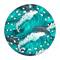 Sea Waves Seamless Pattern Ornament (round Filigree) by Wegoenart