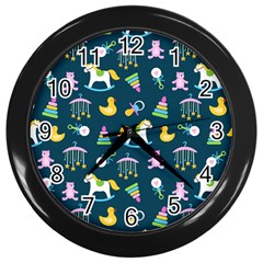 Cute Babies Toys Seamless Pattern Wall Clock (black)