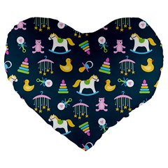 Cute Babies Toys Seamless Pattern Large 19  Premium Heart Shape Cushions by Vaneshart