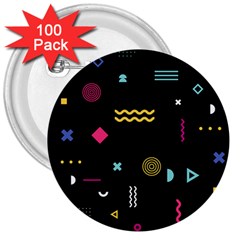 Illustration Geometric Art Colorful Shapes 3  Buttons (100 Pack)  by Wegoenart