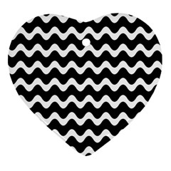 Illustration Black White Wave Pattern Wavy Halftone Heart Ornament (two Sides) by Wegoenart