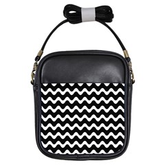 Illustration Black White Wave Pattern Wavy Halftone Girls Sling Bag by Wegoenart