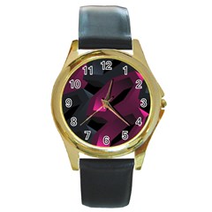 Illustration Hexagon Geometric Art Design Round Gold Metal Watch