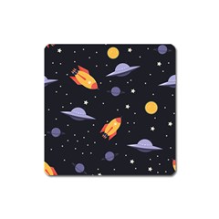 Cosmos Rocket Spaceships Ufo Square Magnet by Wegoenart