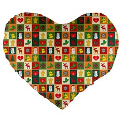 Illustration Template Christmas Pattern Large 19  Premium Heart Shape Cushions by Wegoenart