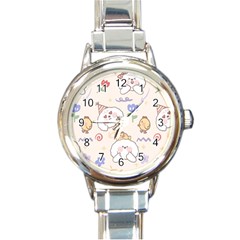 Chicken Dog Flower Sun Pattern Round Italian Charm Watch