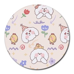 Chicken Dog Flower Sun Pattern Round Mousepads