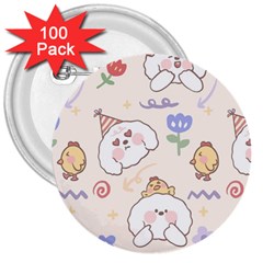 Chicken Dog Flower Sun Pattern 3  Buttons (100 Pack) 