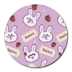 Illustration Rabbit Cartoon Background Pattern Round Mousepads