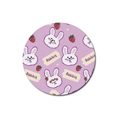 Illustration Rabbit Cartoon Background Pattern Rubber Round Coaster (4 Pack)