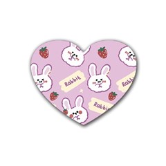 Illustration Rabbit Cartoon Background Pattern Rubber Heart Coaster (4 Pack) by Sudhe