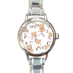 Illustrations Bear Cartoon Background Pattern Round Italian Charm Watch