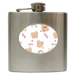 Illustrations Bear Cartoon Background Pattern Hip Flask (6 Oz)