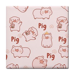 Pig Cartoon Background Pattern Tile Coaster