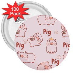 Pig Cartoon Background Pattern 3  Buttons (100 Pack) 