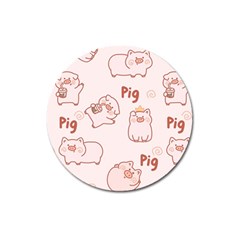 Pig Cartoon Background Pattern Magnet 3  (round)