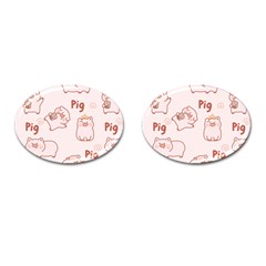 Pig Cartoon Background Pattern Cufflinks (oval)