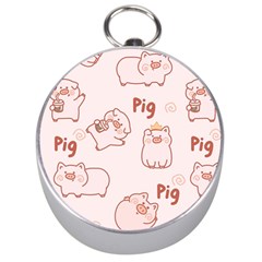 Pig Cartoon Background Pattern Silver Compasses by Sudhe
