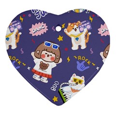 Girl Cartoon Background Pattern Ornament (Heart)