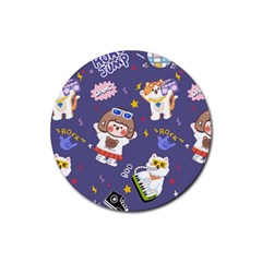 Girl Cartoon Background Pattern Rubber Coaster (round)