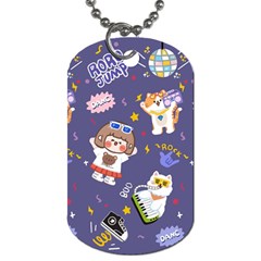 Girl Cartoon Background Pattern Dog Tag (Two Sides)