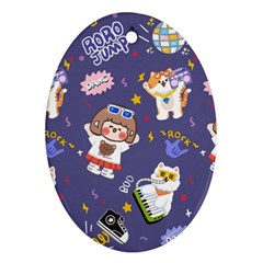 Girl Cartoon Background Pattern Oval Ornament (two Sides)