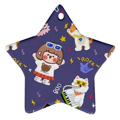 Girl Cartoon Background Pattern Star Ornament (Two Sides)
