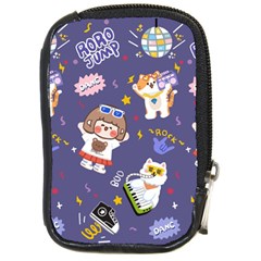 Girl Cartoon Background Pattern Compact Camera Leather Case