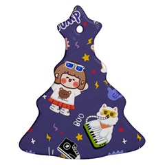 Girl Cartoon Background Pattern Christmas Tree Ornament (Two Sides)