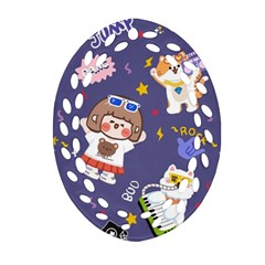 Girl Cartoon Background Pattern Ornament (Oval Filigree)