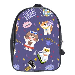 Girl Cartoon Background Pattern School Bag (xl) by Sudhe