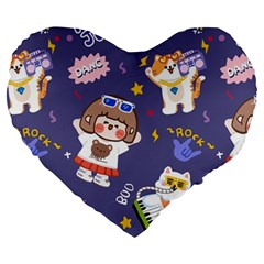 Girl Cartoon Background Pattern Large 19  Premium Heart Shape Cushions