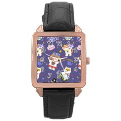 Girl Cartoon Background Pattern Rose Gold Leather Watch 