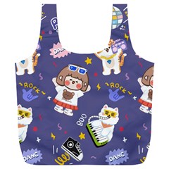 Girl Cartoon Background Pattern Full Print Recycle Bag (XXL)