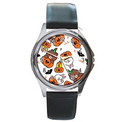 Illustration Pumpkin Bear Bat Bunny Chicken Round Metal Watch