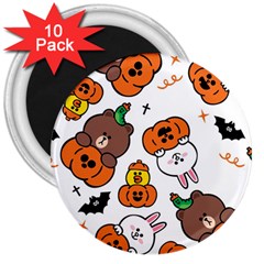 Illustration Pumpkin Bear Bat Bunny Chicken 3  Magnets (10 Pack)  by Sudhe