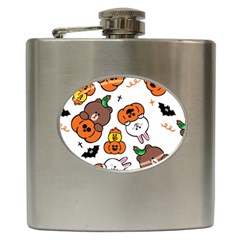 Illustration Pumpkin Bear Bat Bunny Chicken Hip Flask (6 Oz)