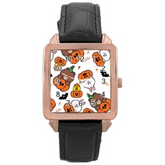 Illustration Pumpkin Bear Bat Bunny Chicken Rose Gold Leather Watch  by Sudhe