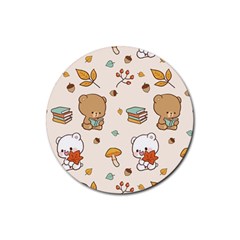 Illustration Bear Cartoon Background Pattern Rubber Coaster (round)