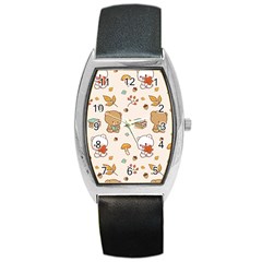 Illustration Bear Cartoon Background Pattern Barrel Style Metal Watch