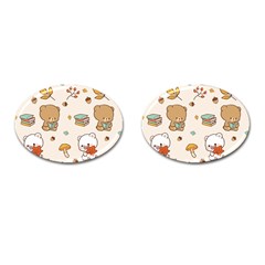 Illustration Bear Cartoon Background Pattern Cufflinks (oval)