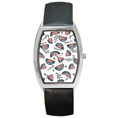 Illustration Watermelon Fruit Sweet Slicee Barrel Style Metal Watch