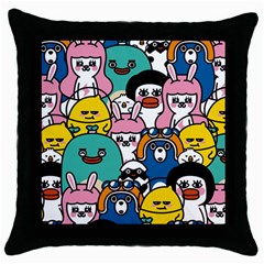 Illustration Animals Cartoon Background Pattern Throw Pillow Case (black)