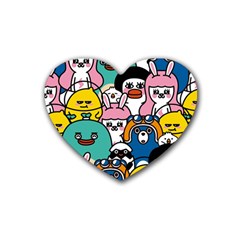 Illustration Animals Cartoon Background Pattern Rubber Coaster (heart)