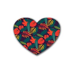 Leaves Pattern Wallpaper Seamless Rubber Heart Coaster (4 Pack)