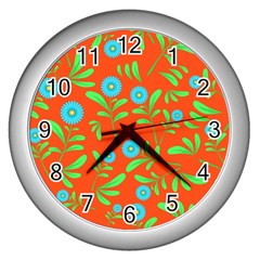 Background-texture-seamless-flowers Wall Clock (silver)